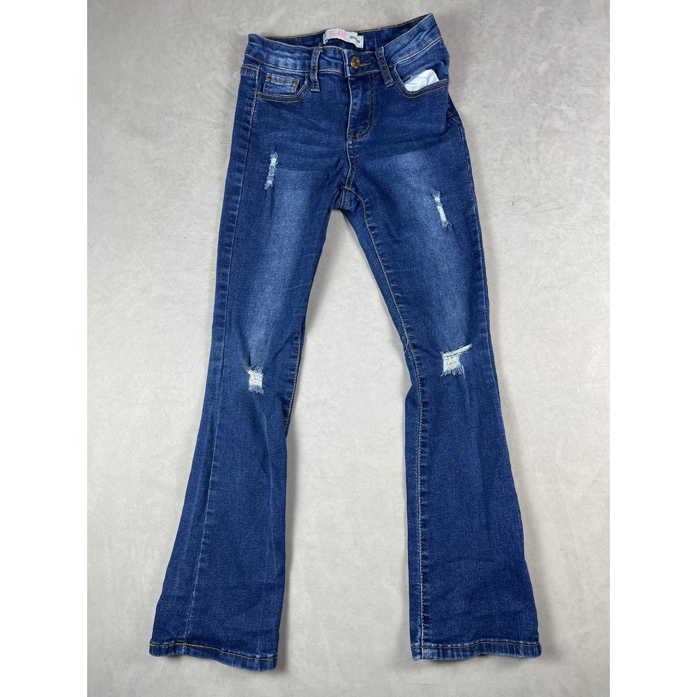 Denim Diva Girls Flare Jeans Dark Wash Distressed‎ Ripped Bell Bottom Size 12